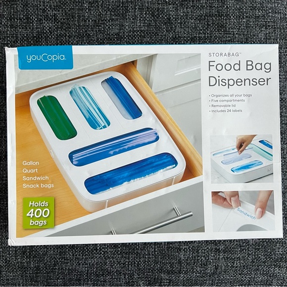 NIB Youcopia StoraBag 5-Slot Food Bag Dispenser- White - Picture 1 of 9